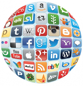 globe with social media icons