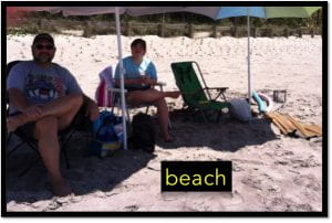 Photo of beach with text