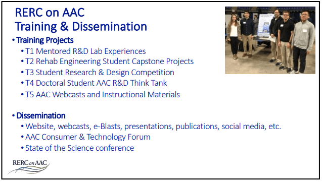 Slide describing RERC training and dissemination projects