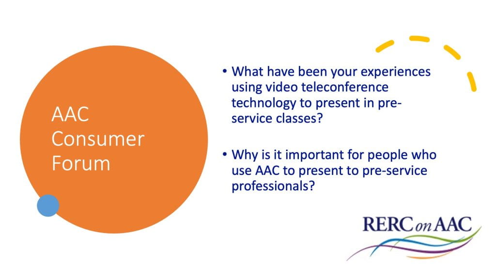 text reads what have been your experiences presenting? why is it important for people who use AAC to present?